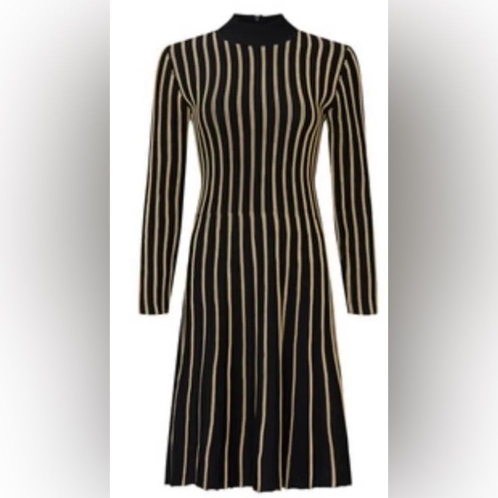 Rachel Roy Collection Vertical Ribbed Casual Knee Length Dress Black Gold 3X nwt
